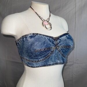 Pilcro Acid Wash Denim‎ Bustier Crop Top Size 4 Smocked Western festival grunge